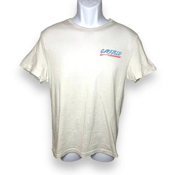 H&M Garfield Drop the Beat Graphic T-Shirt Small | Beige Cotton Tee - Picture 2 of 9